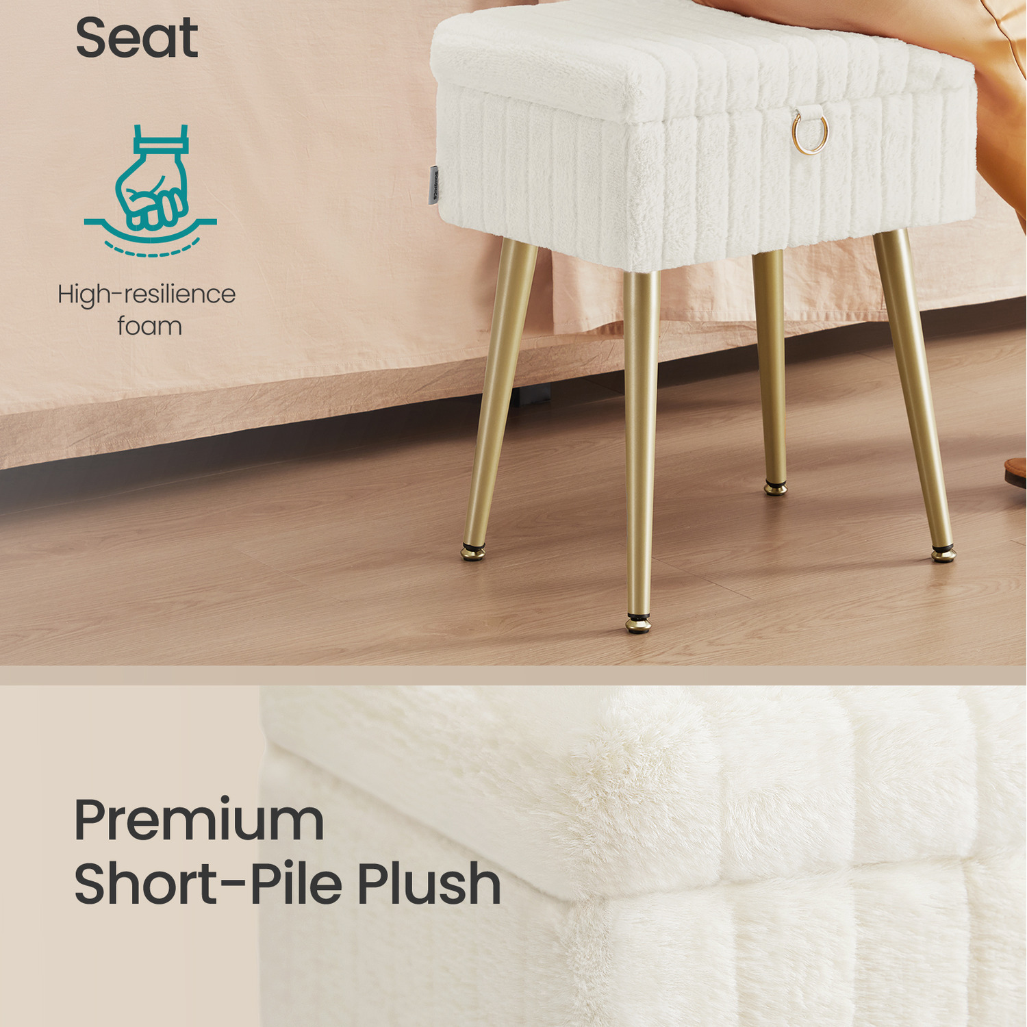 Rectanglular Vanity Stool Chair with Storage, Dressing Table Stool