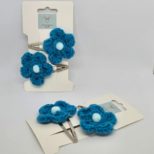 Turquoise Light Blue knitted flower Hair Clip Pk2
