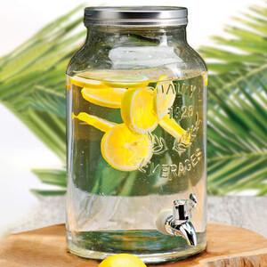 Glass Drinks Dispenser with Tap and Screw Lid
