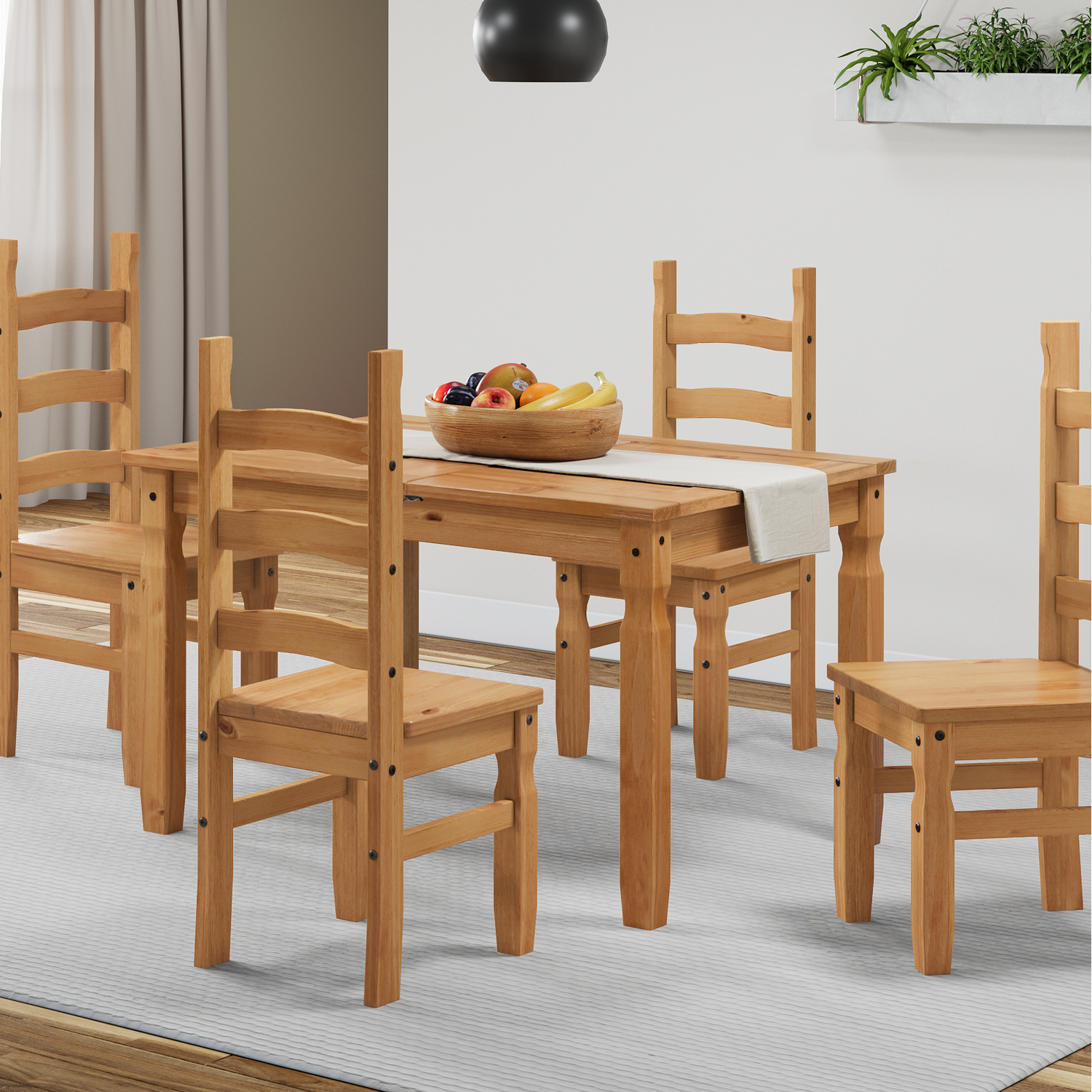Mercers Furniture Corona 5Ft Dining Table 4 Chairs Set Solid Wood Mexican Pine Wooden - Antique Wax