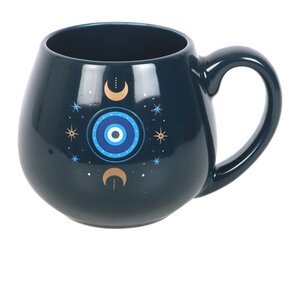 Mystical All Seeing Eye Mug Dark Blue Crescent Moon Star Ceramic Cup