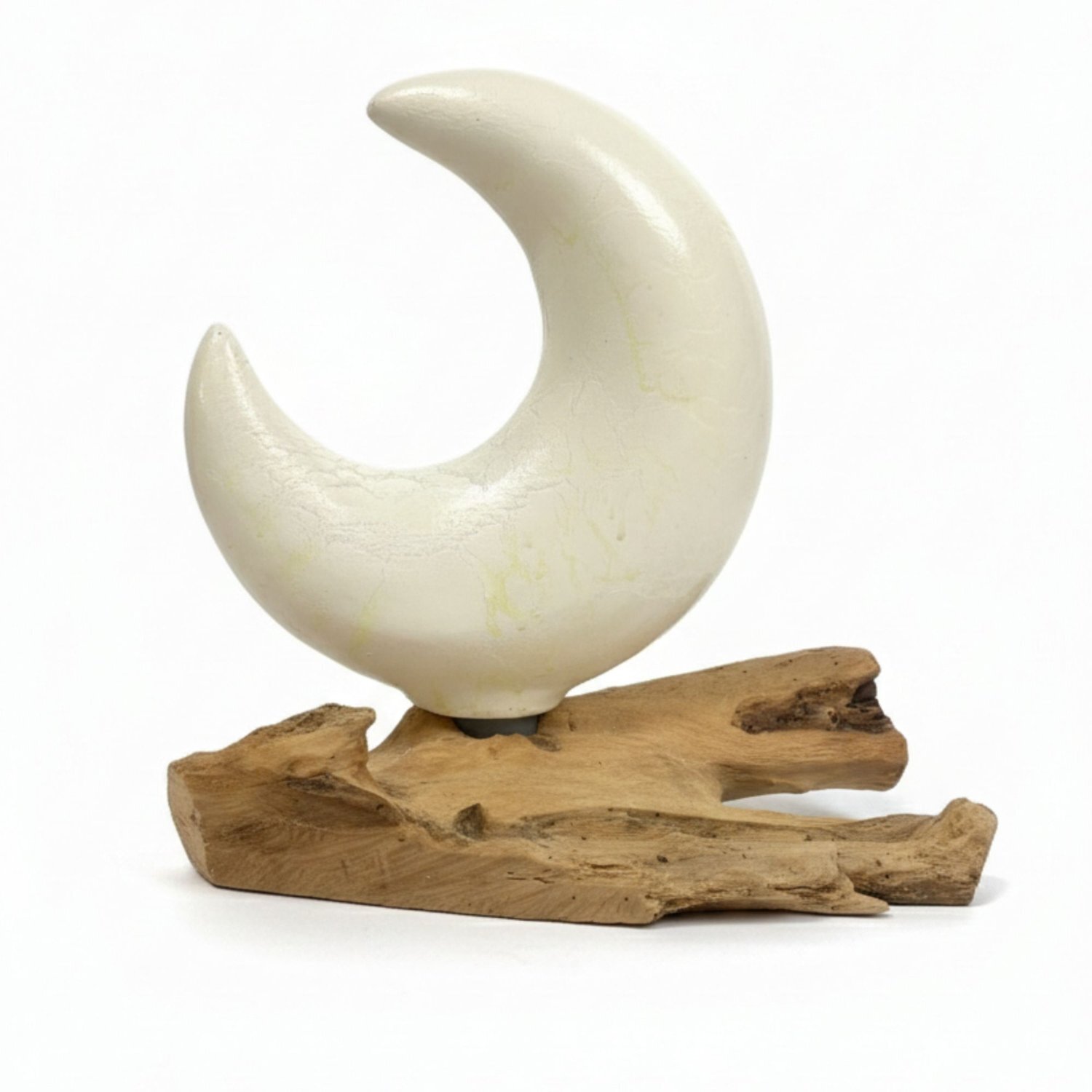 DriftGlow Crackle Half Moon Lamp Grey, Natural Driftwood Decor - Grey