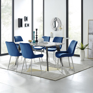 Andria Black Leg Marble Effect Dining Table and 6 Pesaro Silver Leg Chairs
