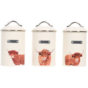 Set of 3 Highland Cow Metal Canisters