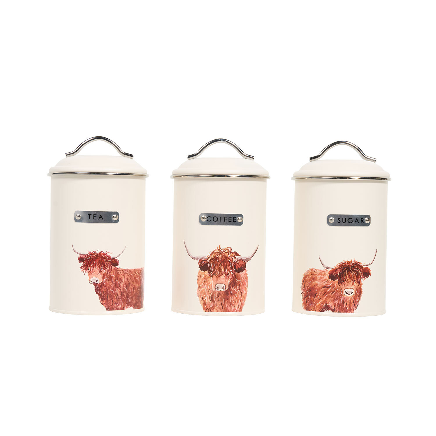 Set of 3 Highland Cow Metal Canisters
