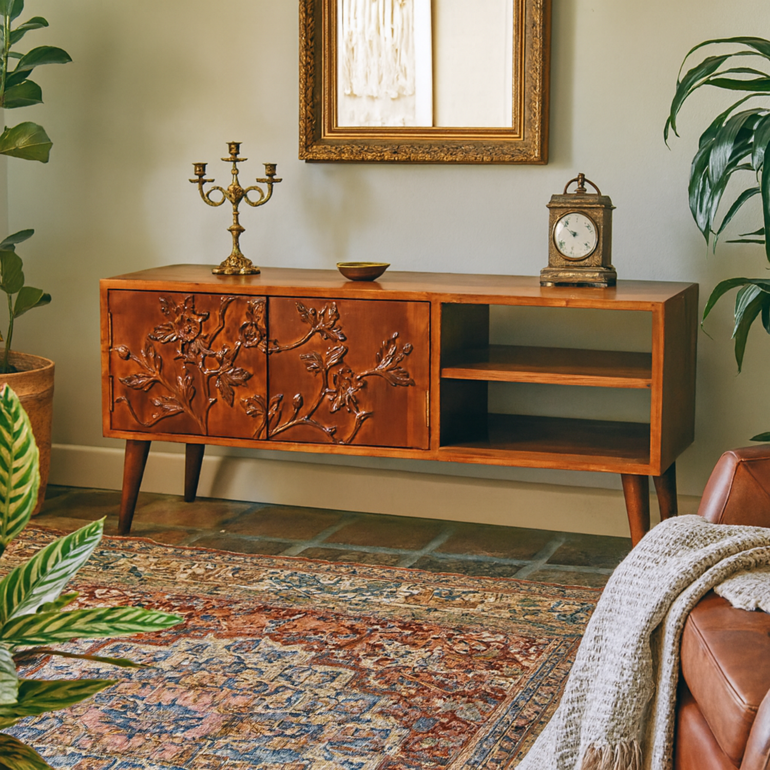 Wyld Haus Collonges Botanic Flora Melia TV Unit, 2 Shelves, 2 Doors - Brown