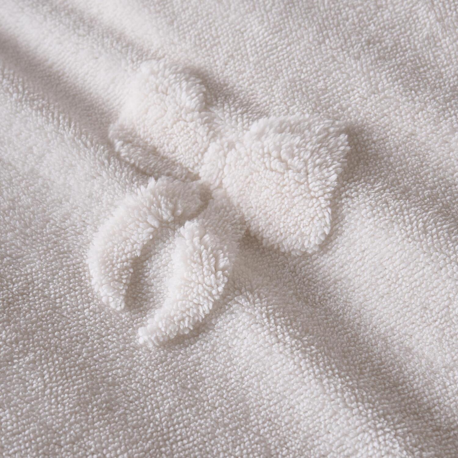 OHS Bows Tufted Teddy Fleece Super Soft Duvet Set with Pillowcase in Ivory | Size: Double