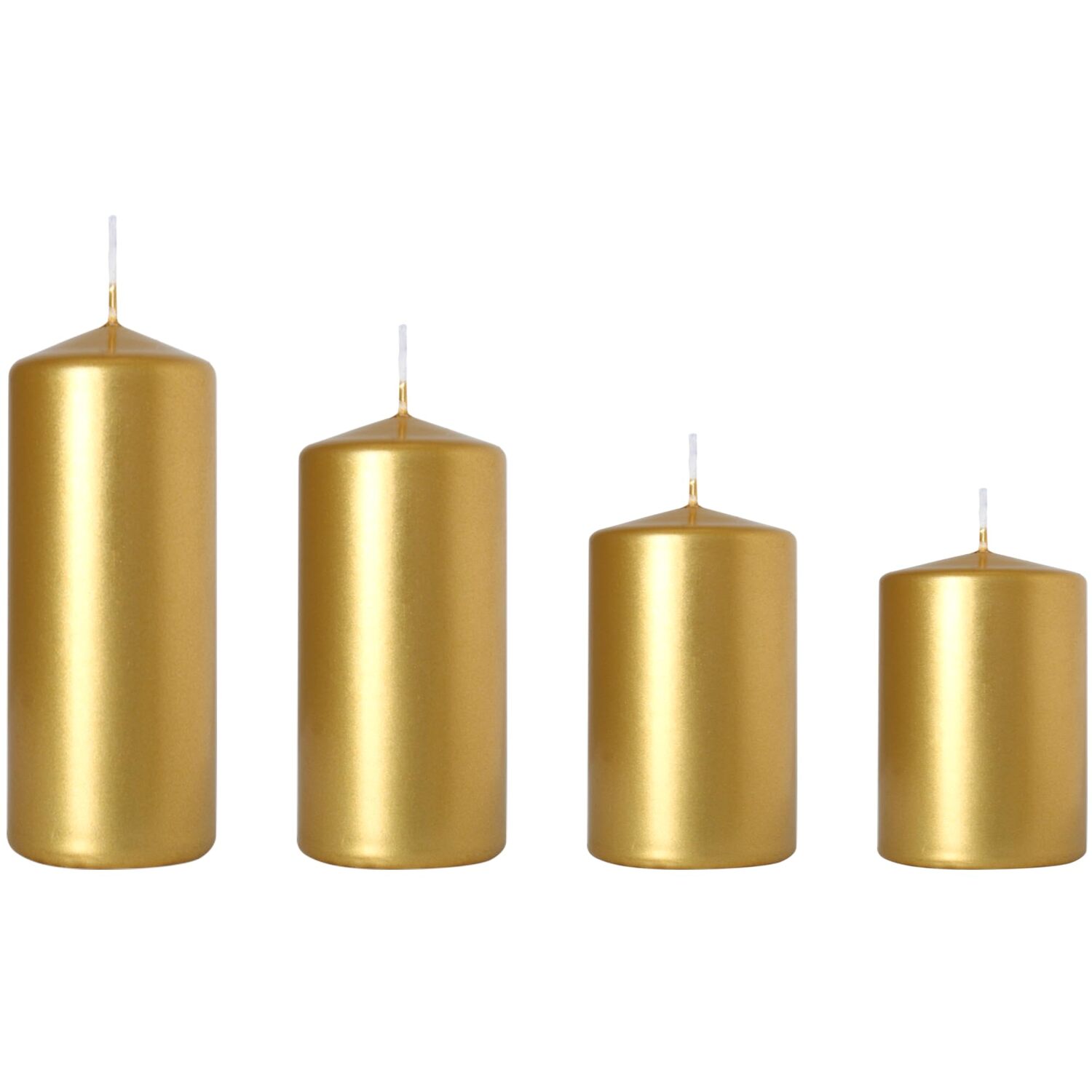 Set of 4 Pillar Candles, Decorative Household Candles - Advent & Christmas Red - Gold, Metallic