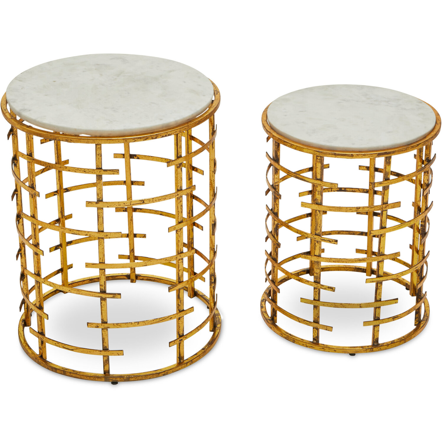 Rabia Set Of 2 Round Tables With Marble Top - White