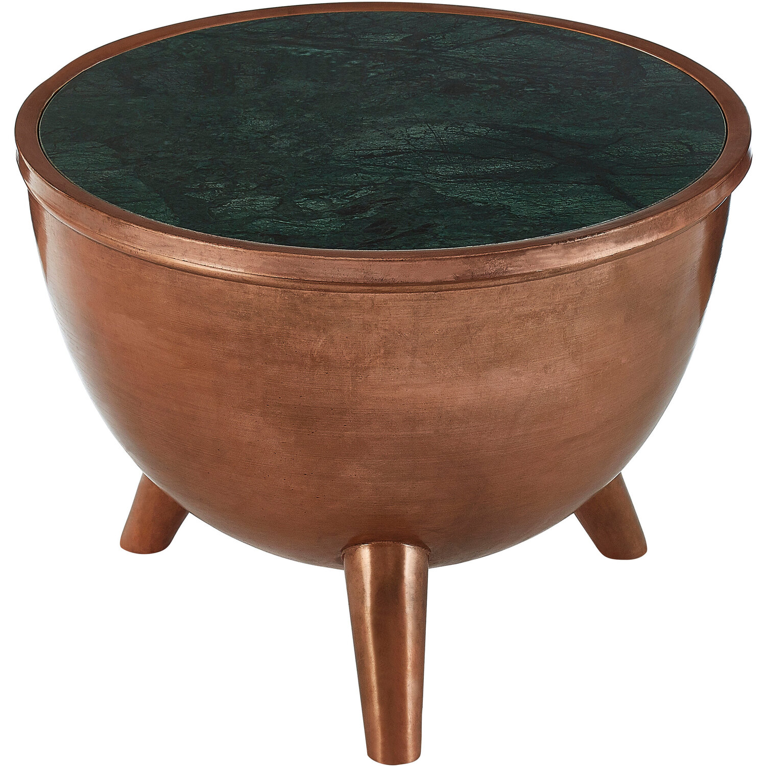Crest Copper Bowl Shape Coffee Table With Green Marble - Brown