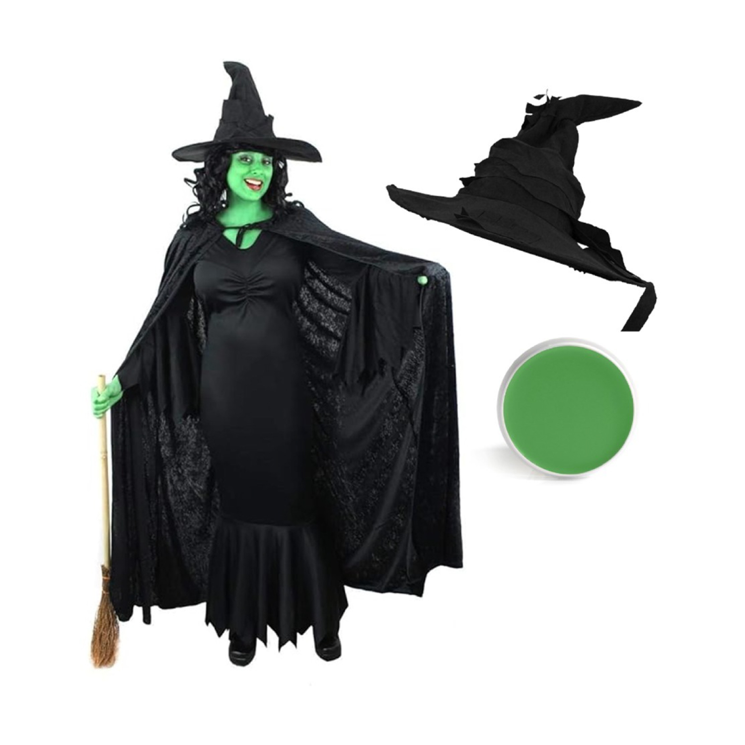 Wicked Witch Halloween Costume - Cape, Dress, Hat & Face Paint