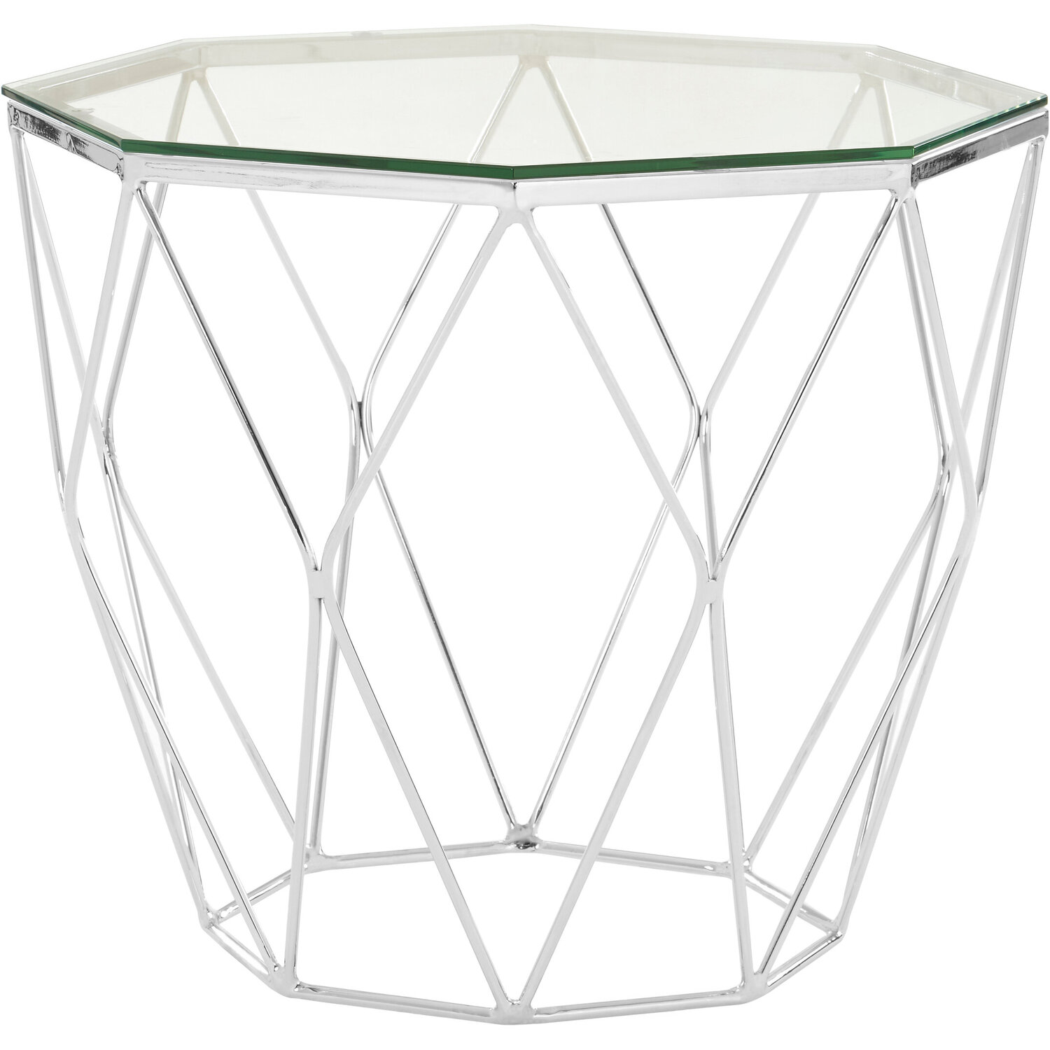 Allure Tempered Glass And Chrome Hexagon End Table - Silver