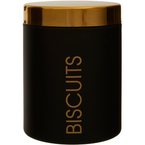 Liberty Black Enamel Biscuit Canister with Gold Lid