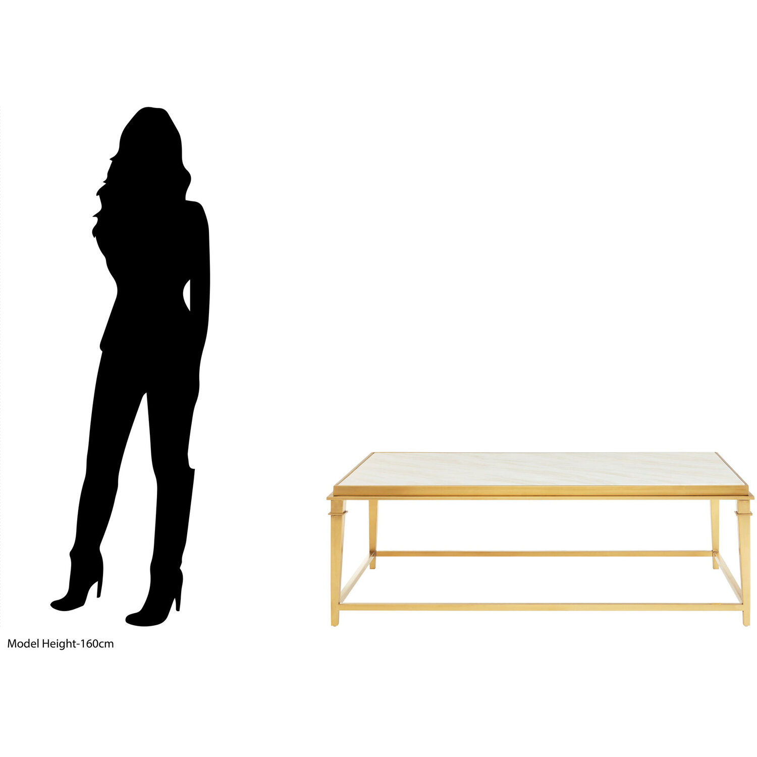 Alvaro Rectangular Coffee Table With White Marble Top - Gold