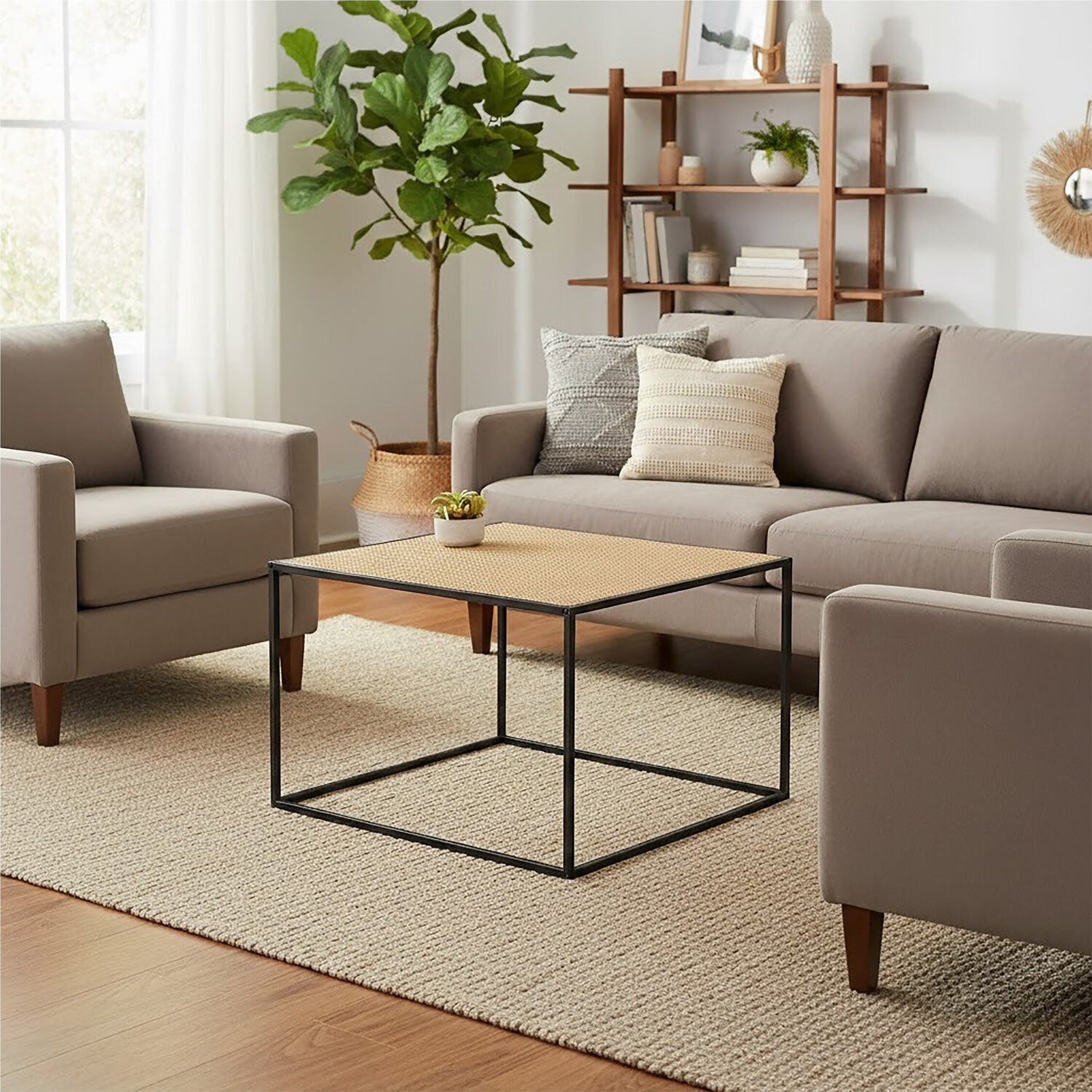 Depok Rattan And Metal Coffee Table - Black