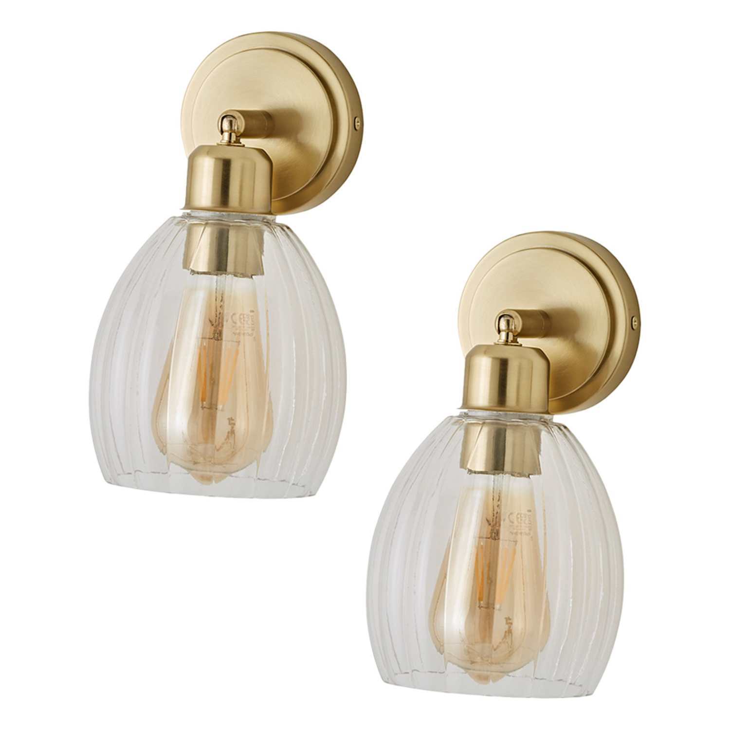 Valuelights Cheltenham Adjustable Wall Spotlight With Ribbed Shade - Brushed Gold / 2