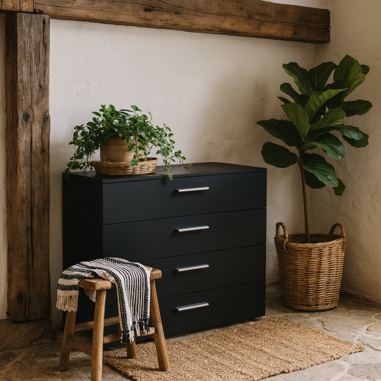 Daejeon 4 Drawer Gloss Wooden Chest of Drawers - Black