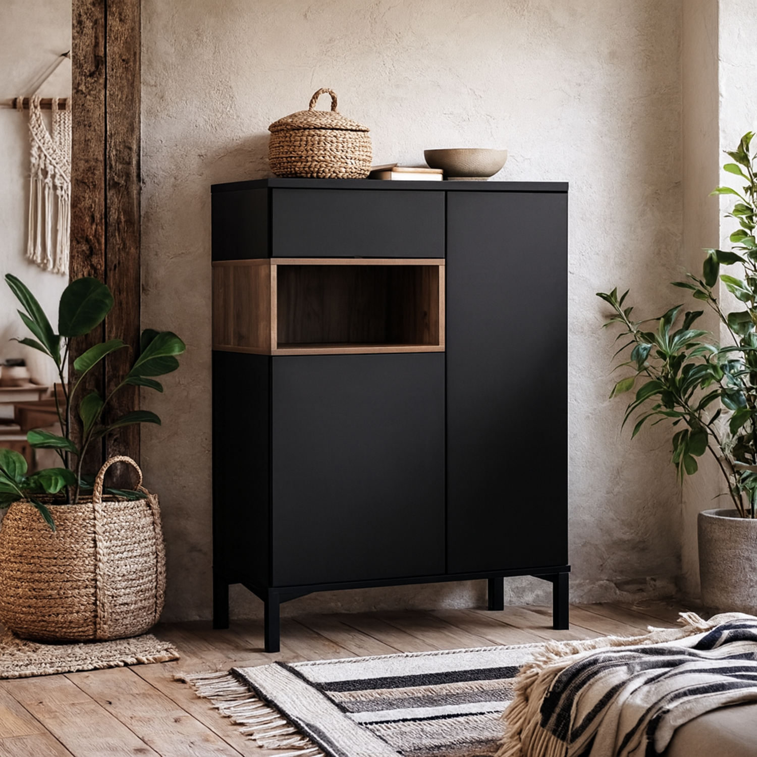 Indigo Sideboard 2 Door 1 Drawer Matt and Compact - Black