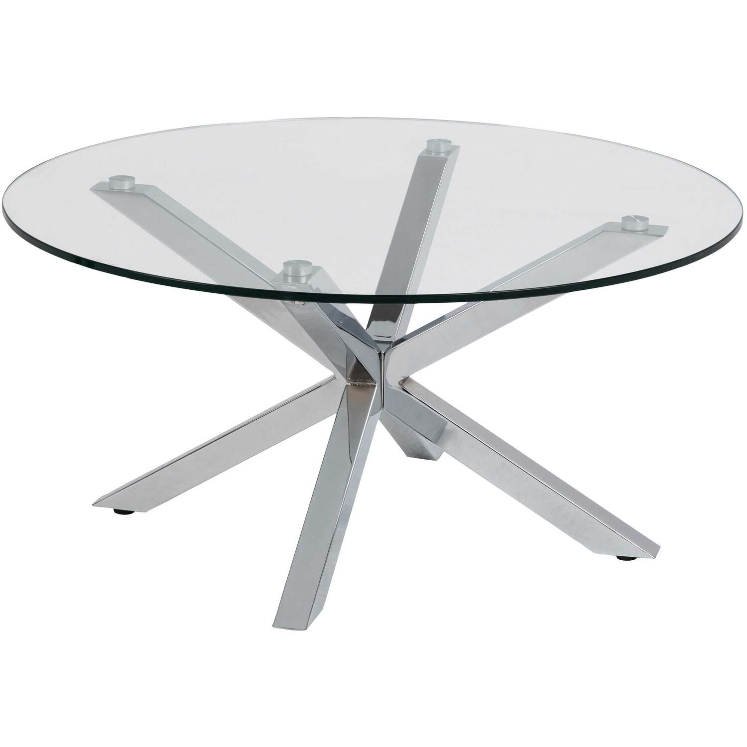 Perth Round Coffee Table Clear Tempered Glass Top Polished Chrome Cross Base - Clear