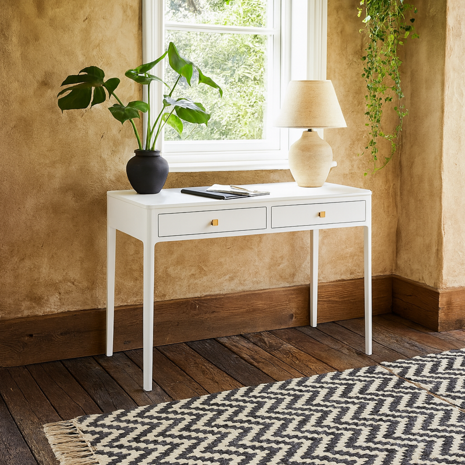 Paracuru Wood Grain 2 Drawer Desk - White wood grain