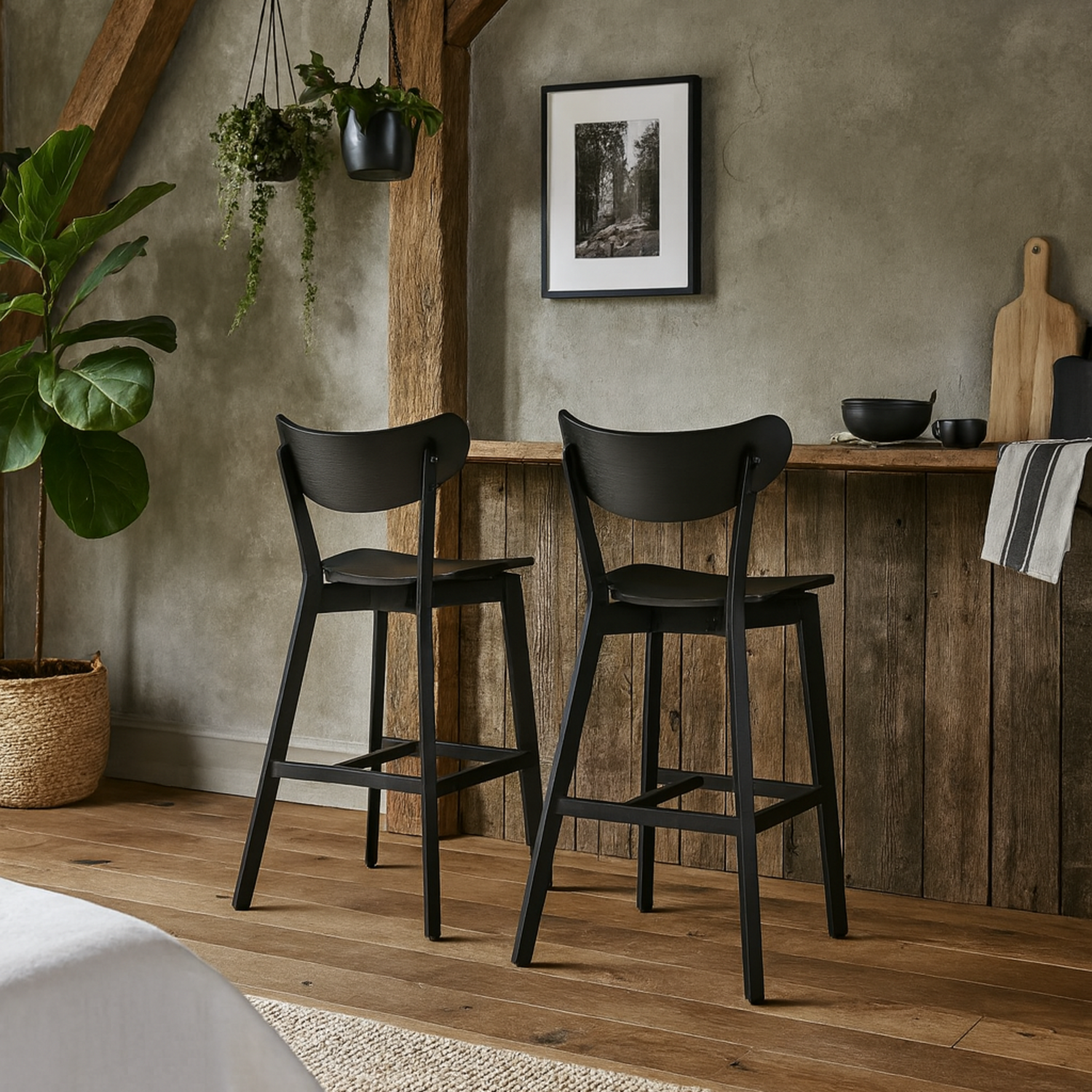 Saffron Wooden Bar Stools Set of 2 - Black