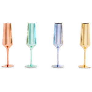 Aurora Set of Four Glass Champagne Flutes In Assorted Colours