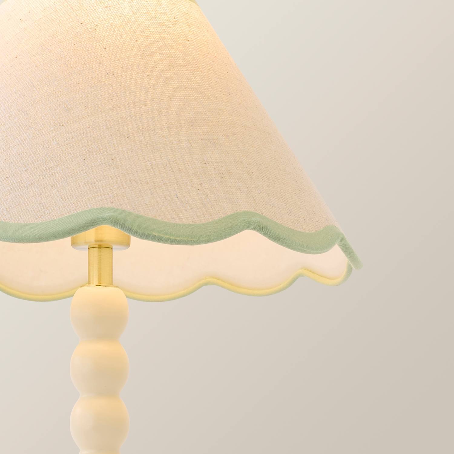 Valuelights Bobbin Cream Table Lamp With Trim Scallop Shade - Sage Green / No