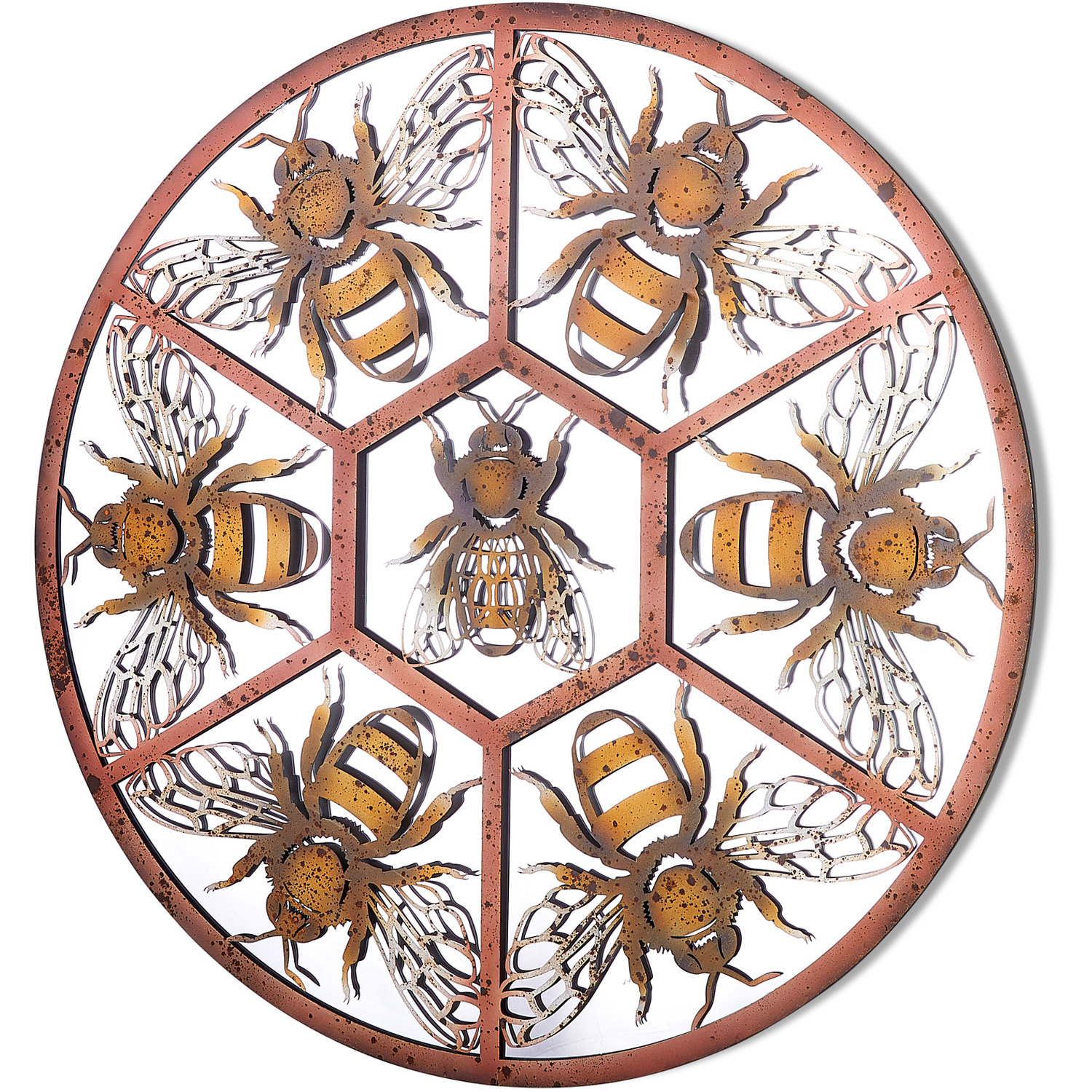 Kirkby Metal Circular Bumble Bee Window Garden Mirror - Multi