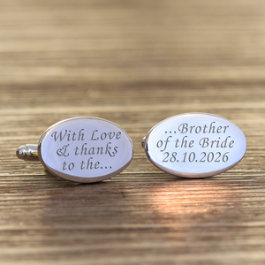 Personalised Love & Thanks Brother of the Bride Cufflinks - Silver Finish