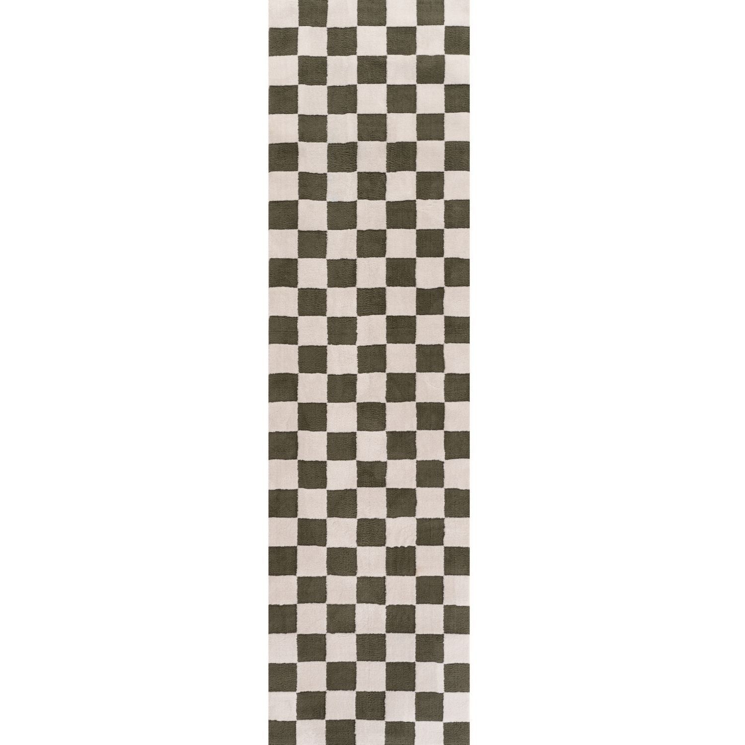 The Rugs Unisex Olive Loft Checkered Living Room Area Rug And Runners Soft Pile In 80Cm X 300Cm Kids - Image 3