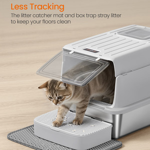 Stainless Steel Cat Litter Box with Flip Lid,Scoop,Litter Mat,2 Doors