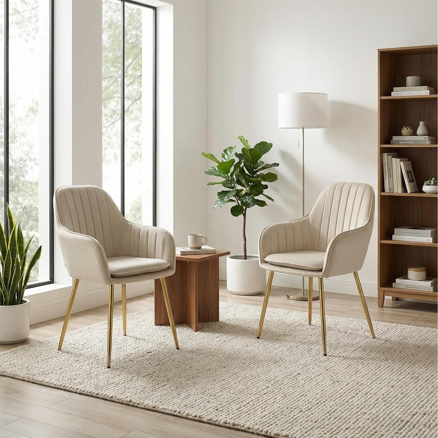 Set Of 2 Velvet Accent Arm Chairs With Metal Legs - Cream