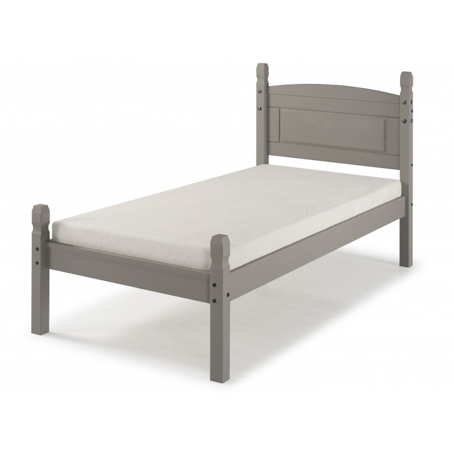 Corona Grey Wax Single Low End Bed Frame Wooden 3'0" Pine Wood - Distressed Grey Wax