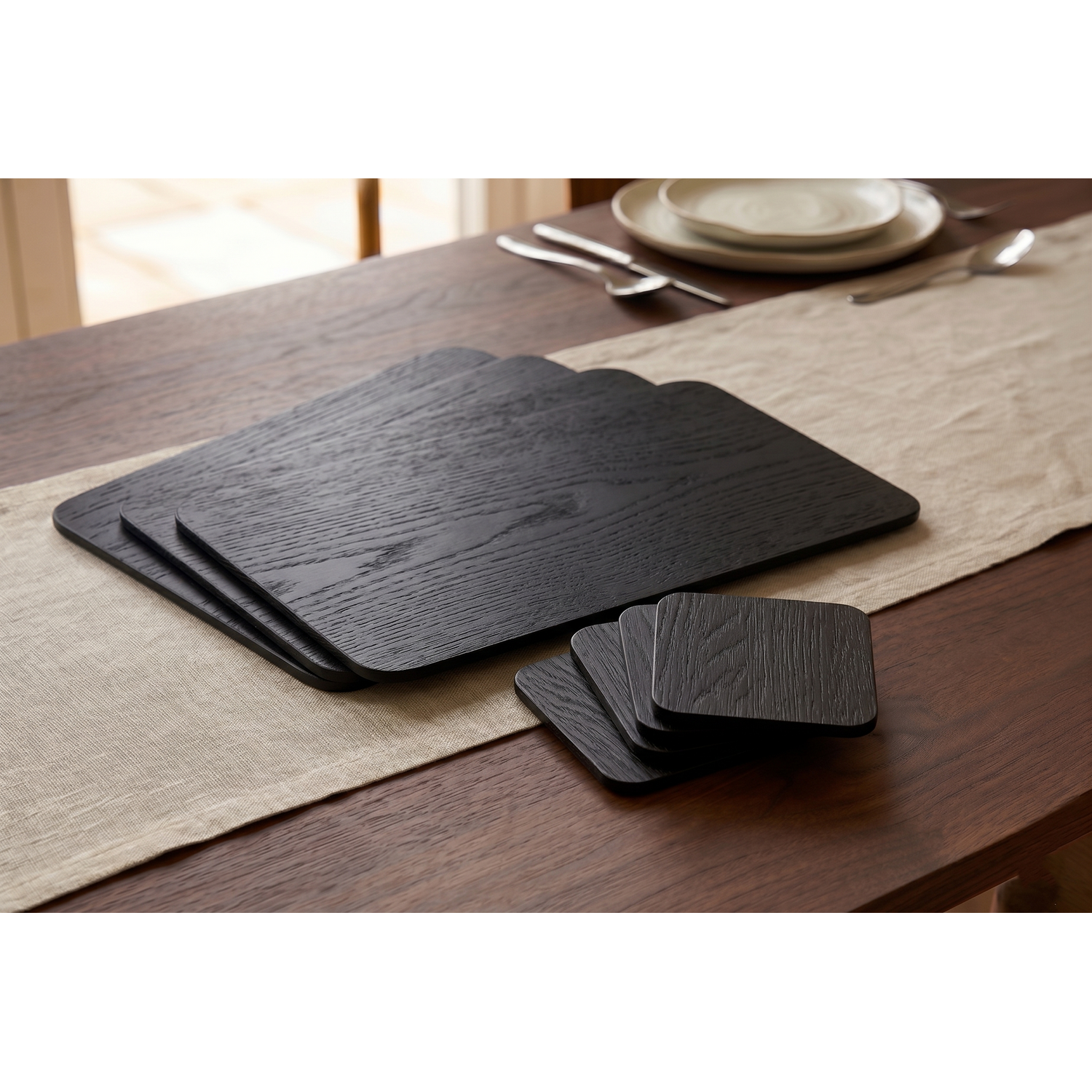 Image of 8x Black Placemats & Coasters Wood&hellip;