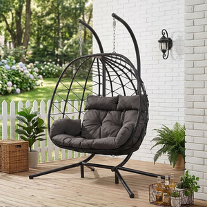 2 Seater Garden Swing Hanging Egg Chair with Four Leg Base