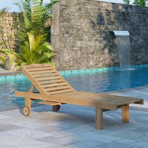 Eterna Home Solid Teak Wood Outdoor Garden Sun Lounger with Pull Out Table