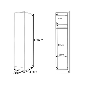 REFLECT 1 Door Wardrobe, 5 Drawer Chest, Bedside, Desk - Grey/White Gloss Set