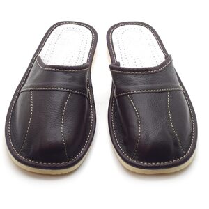 Men's Natural Leather Slippers Shoes, Slip-On Sandals Mules (Dark Brown, Size: 10.5 UK / 45 EU)