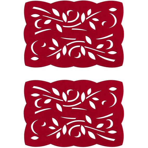 Felt Set Of Two Red Leaf Design Placemats