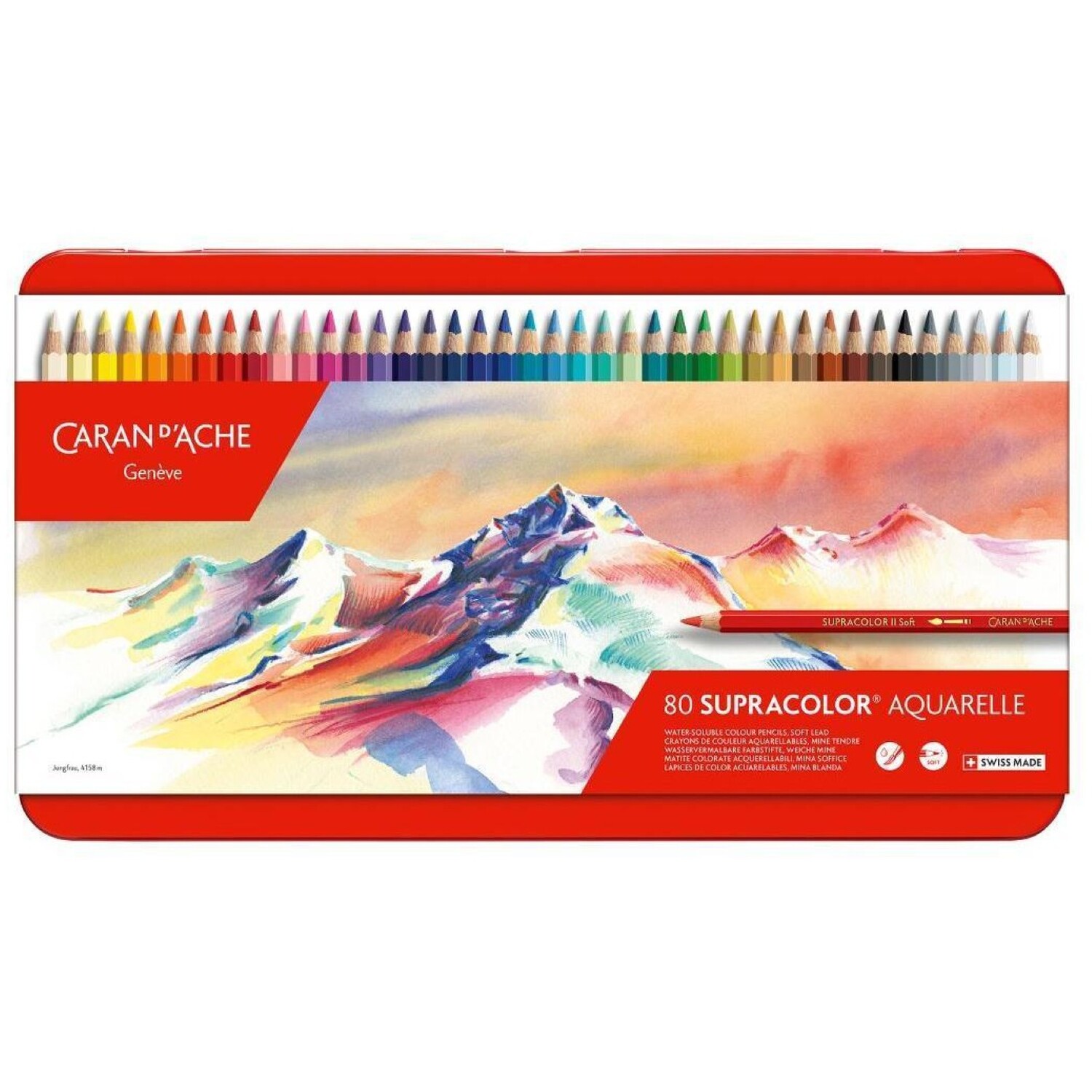 Caran D'ache Supracolor Ii 80 Water Soluble Colour Pencils - Professional Artist Set In Metal Tin - Assorted Colours