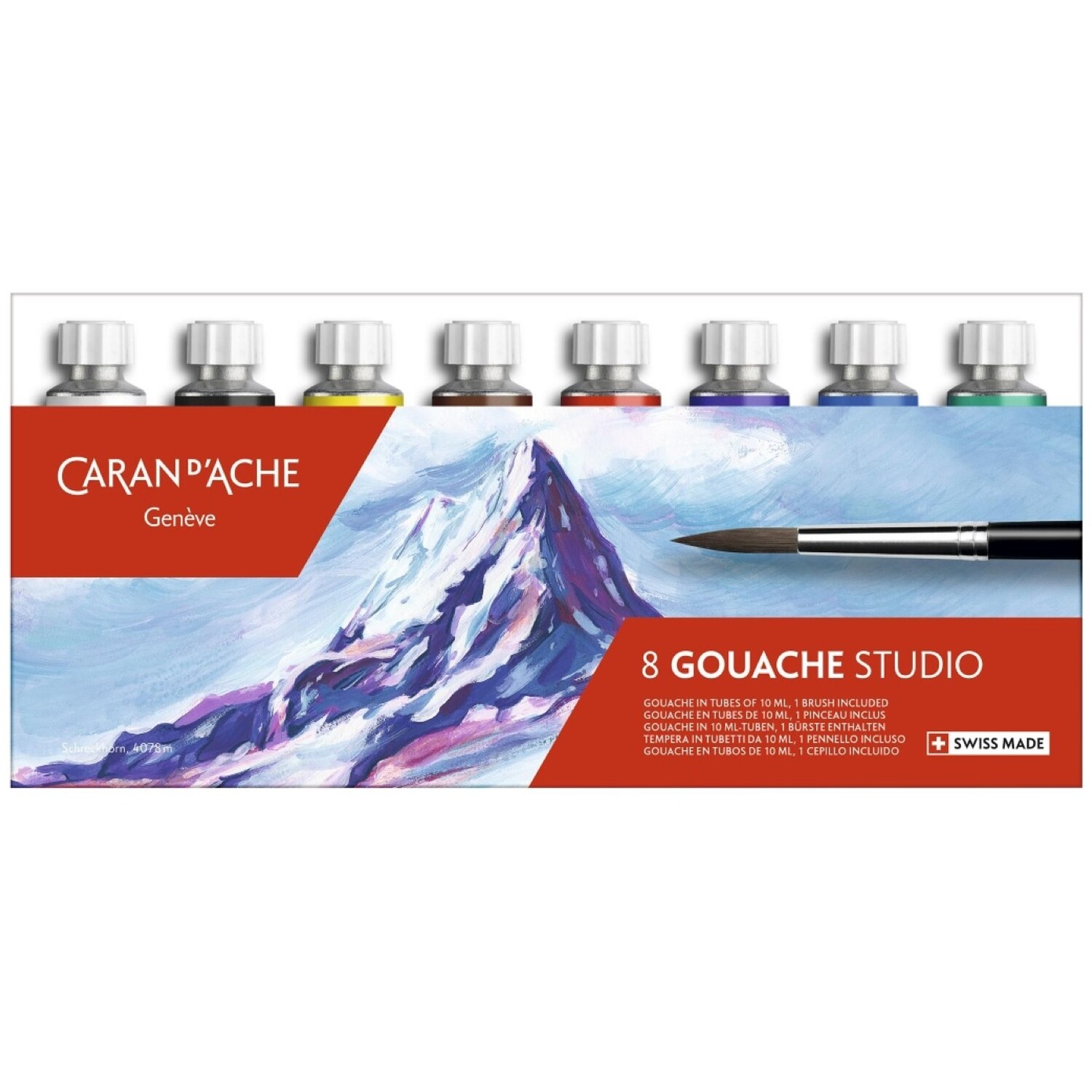 Caran D'ache Gouache Studio 8 Poster Colours - 8×10Ml Tubes With Brush - Assorted Colours
