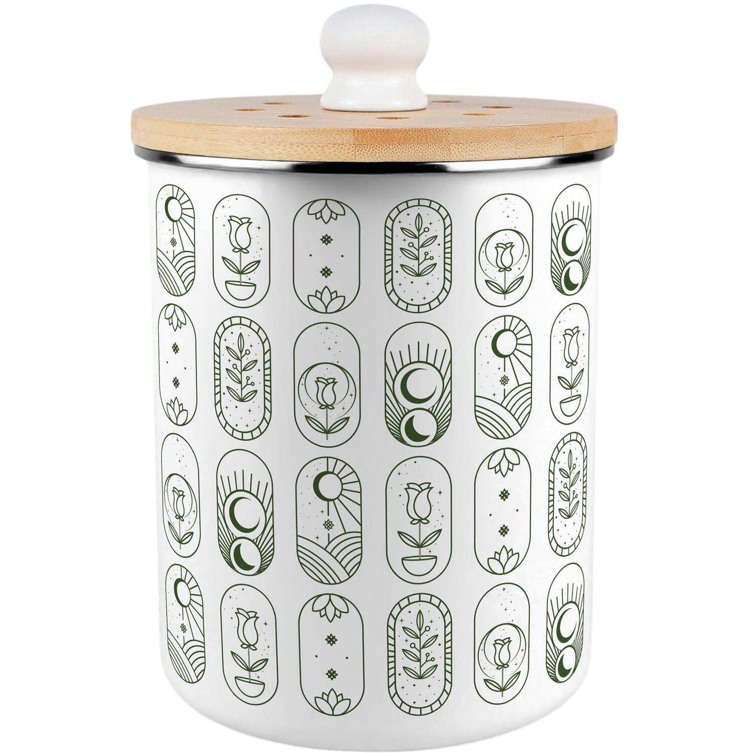 Purely Home Boho Minimalism Food Waste Caddy - Metal 2L Decorative Kitchen Compost Bin - Green