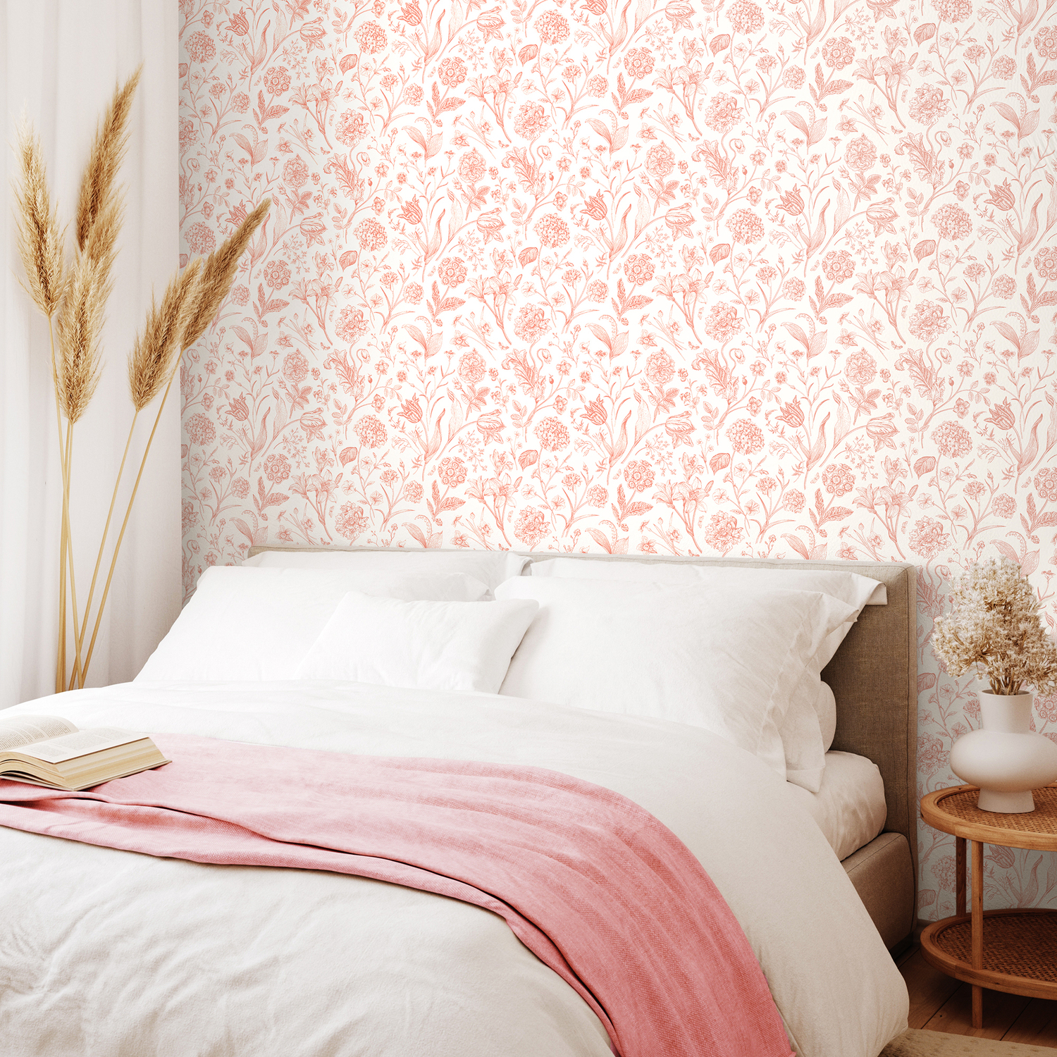 Hoopla Walls Floral Toile - Soft Coral - Soft Coral