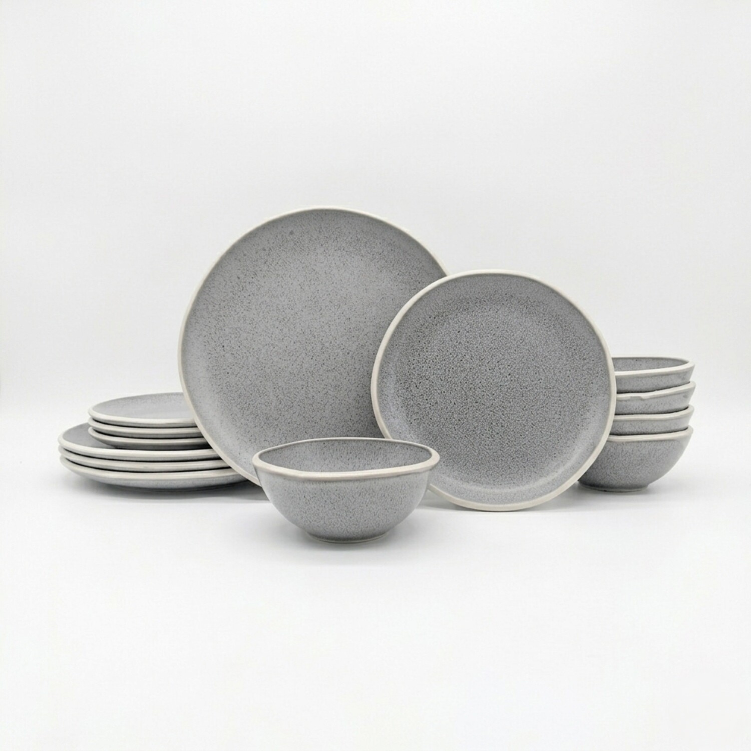 Glim & Glam Reactive Grey Glaze Dinner Set Nordic Pebble Plates Bowls - Grey / 18