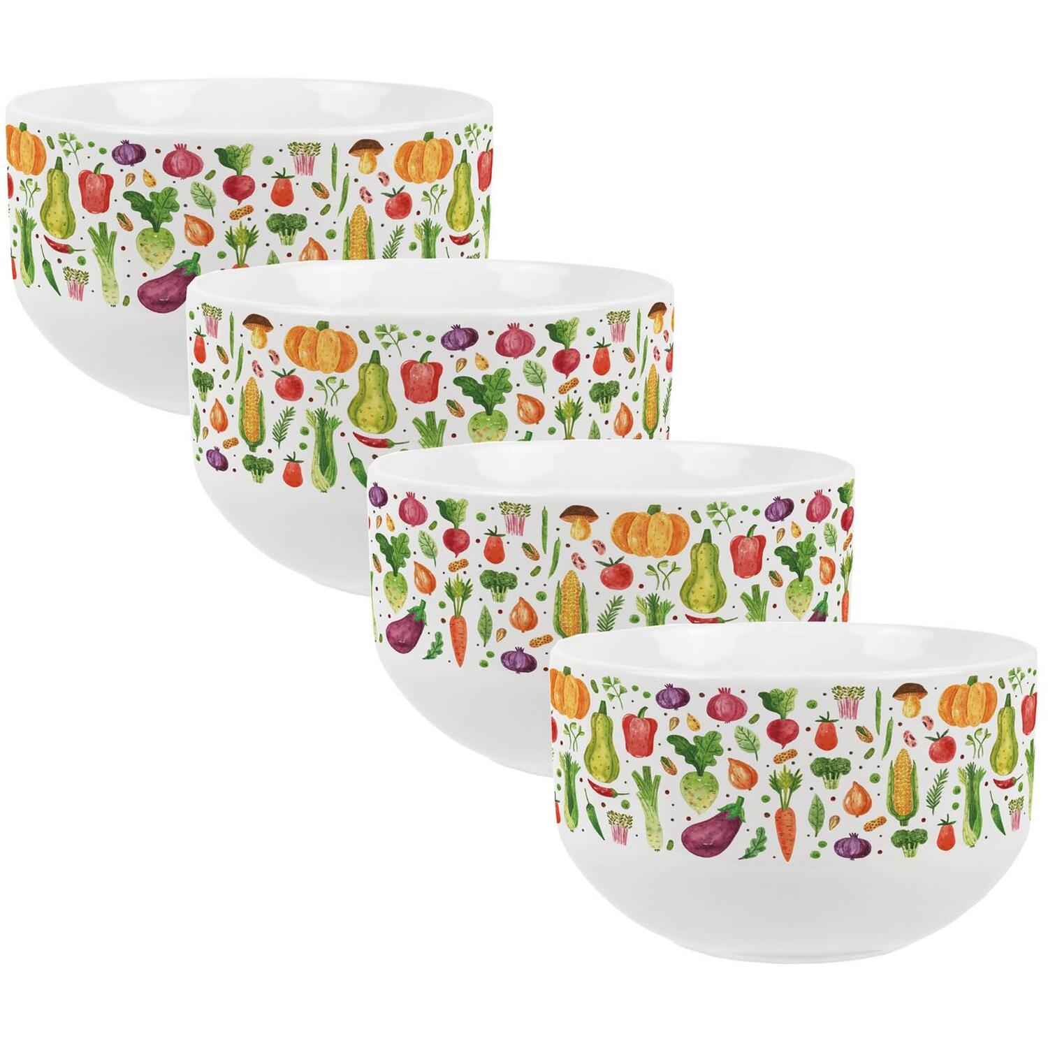 Purely Home Watercolour Vegetables Ceramic Bowl - Green / 4