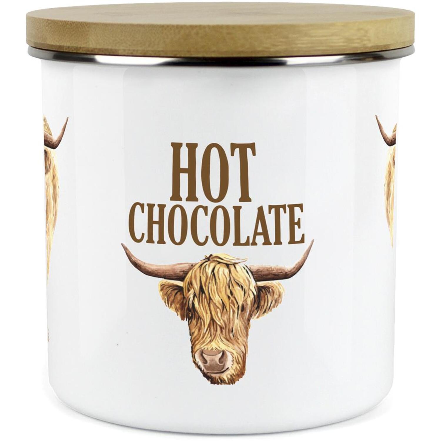 Hot Chocolate Highland Cow Storage Canister - Enamel Kitchen Storage Jar - Image 2