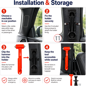 Car Emergency Window Hammer 17cm with Seat Belt Cutter and Mounting Holder