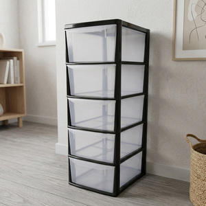 5-Drawer Black Storage Tower Spacious Clear Drawers for Home & Office