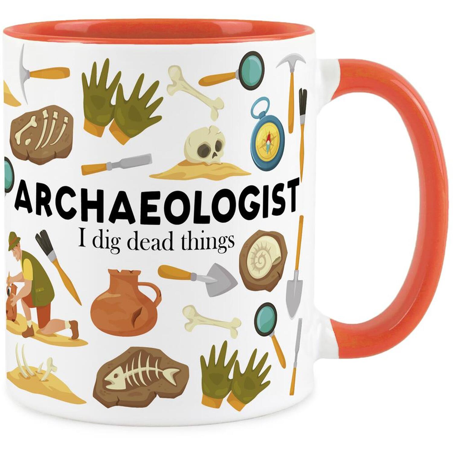 B&Q - Archeologist MugHumourous Dinosaur Excavation Trades Funny Novelty GiftTea/coffee Hot Drinks Orange Ceramic Cup Present - Image 2