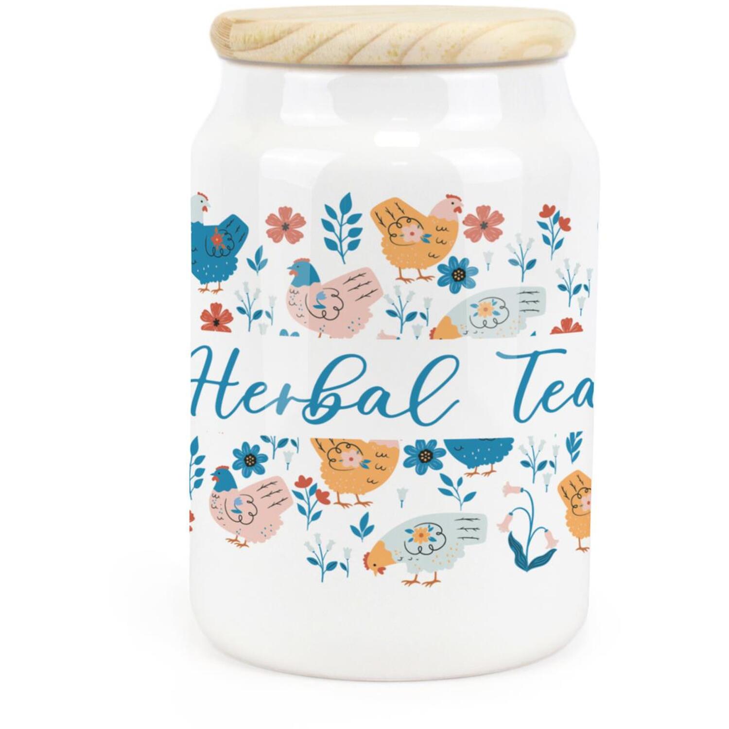 Ceramic Tapered Botanical Chickens Canister - Herbal Tea Storage Container - Image 2